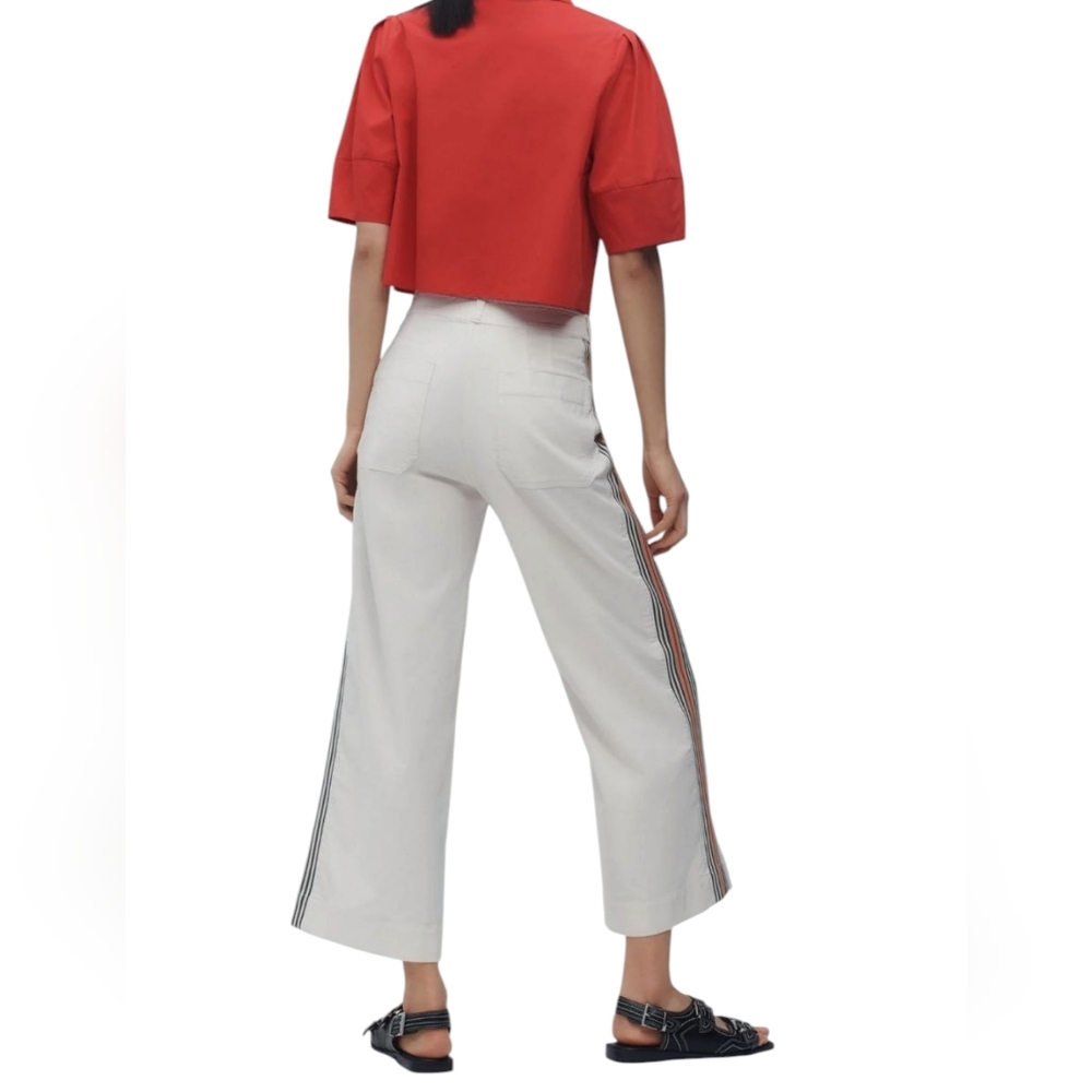Anthropologie Maeve Ettie High Waisted Crop Wide Bold Stripe Pants W30 Stone - Picture 13 of 13